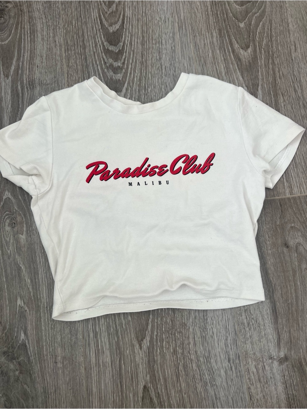Garage White Tee with Red Paradise Club Script